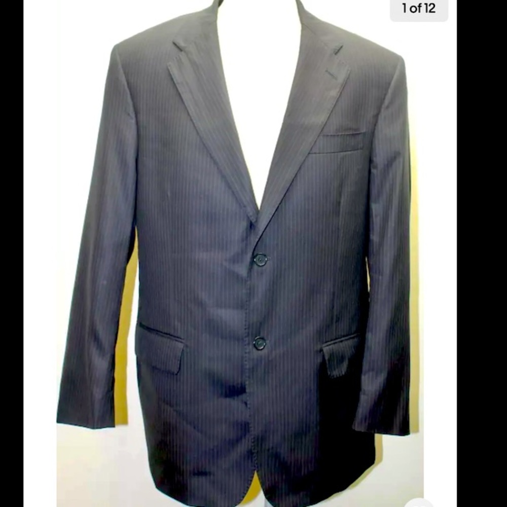 Clairborne Men Blazer Luxe100% Wool Pin Stripe Black 2 Buttons 42R
